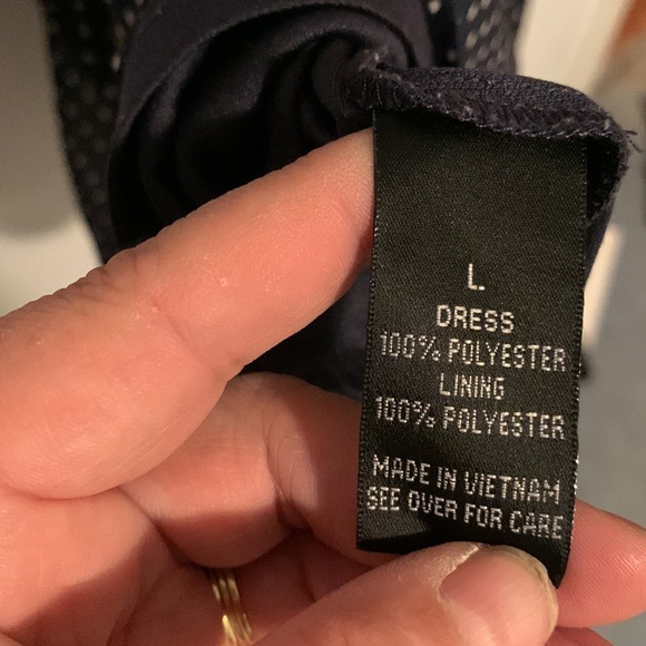 iZ Byer sleeveless lined navy and white dotted dress; Juniors Size large. - Picture 5 of 6